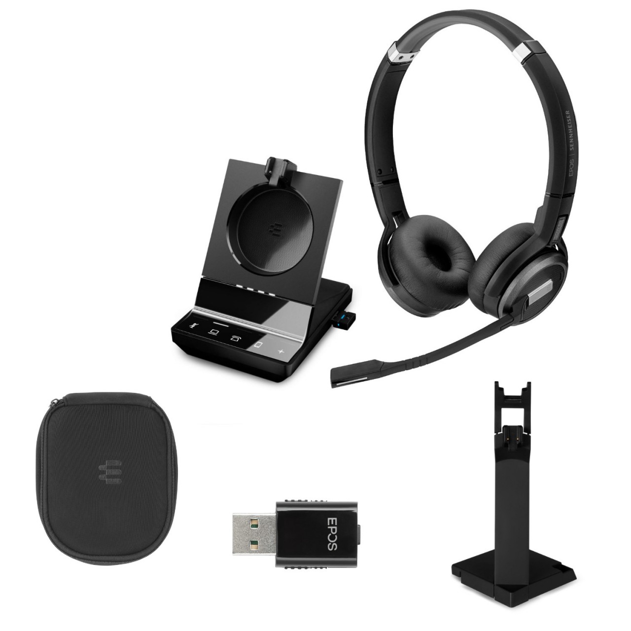 DECT-Headset IMPACT SDW Stereo für Telefon, PC und Smartphone + D1 DECT-Dongle + 2. Ladestation + Tasche