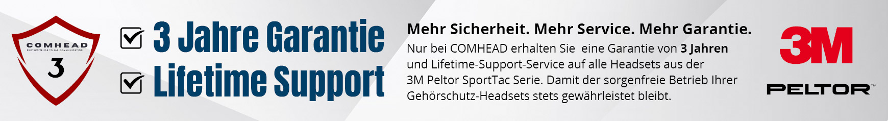 Drei Jahre Garantie auf 3M Peltor Headsets und Lifetime Support